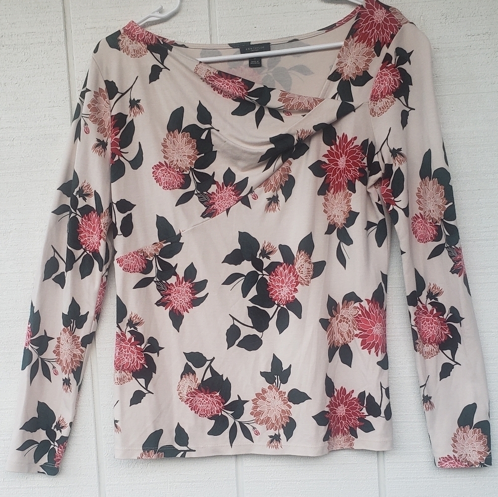 Ann Taylor Factory Womens Shirt M Floral Print Long Sleeve Stretch Top,